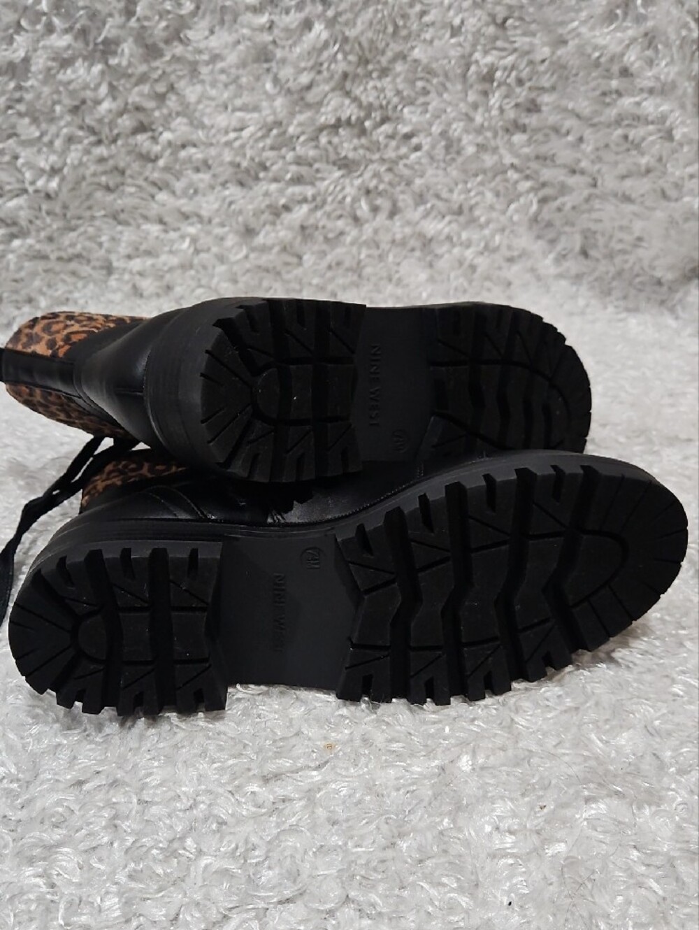 Nine West Black Lace-Up Combat Boot with Leopard Cuff - Picture 8 of 12
